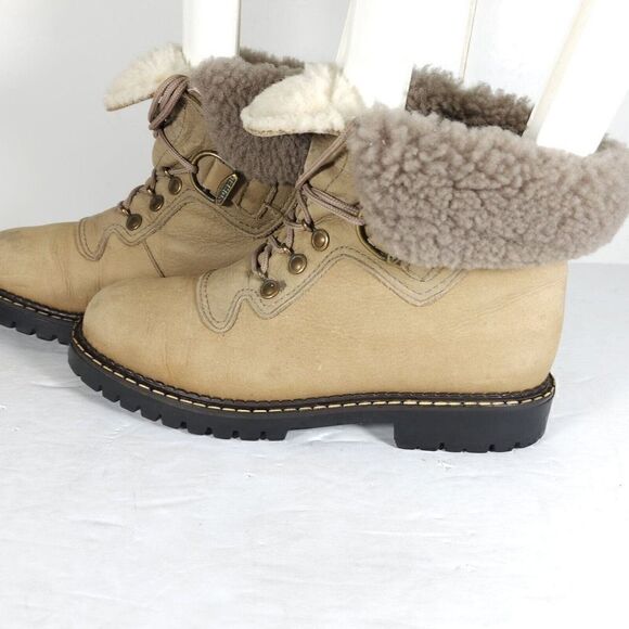 Sorel Women's Kaufman US 8M Beige Leather Lined Lace Up Shearling Winter Boots - Picture 2 of 13